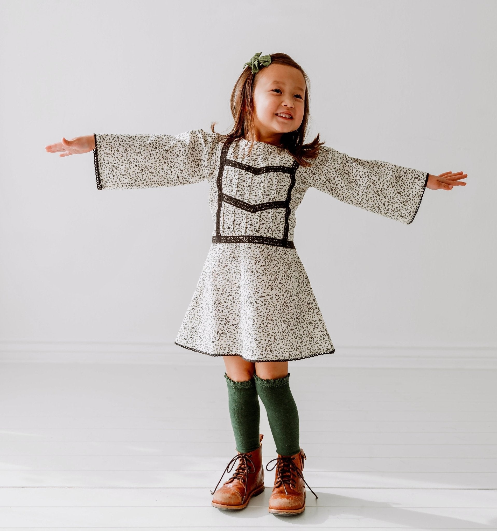 Lace Yoke Off-White & Grey Printed Dress - 6Y