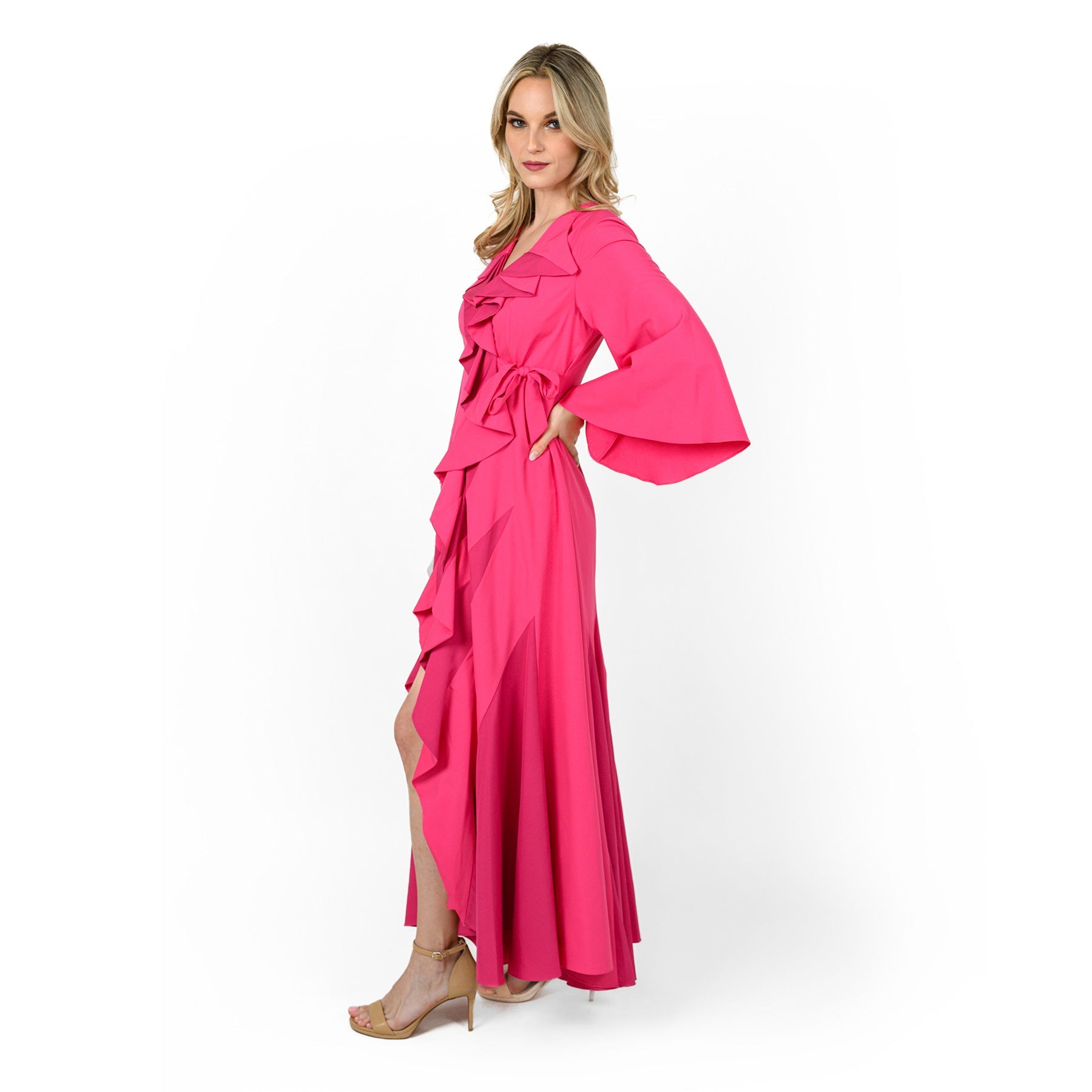 Godetted Cascading Front Maxi Dress