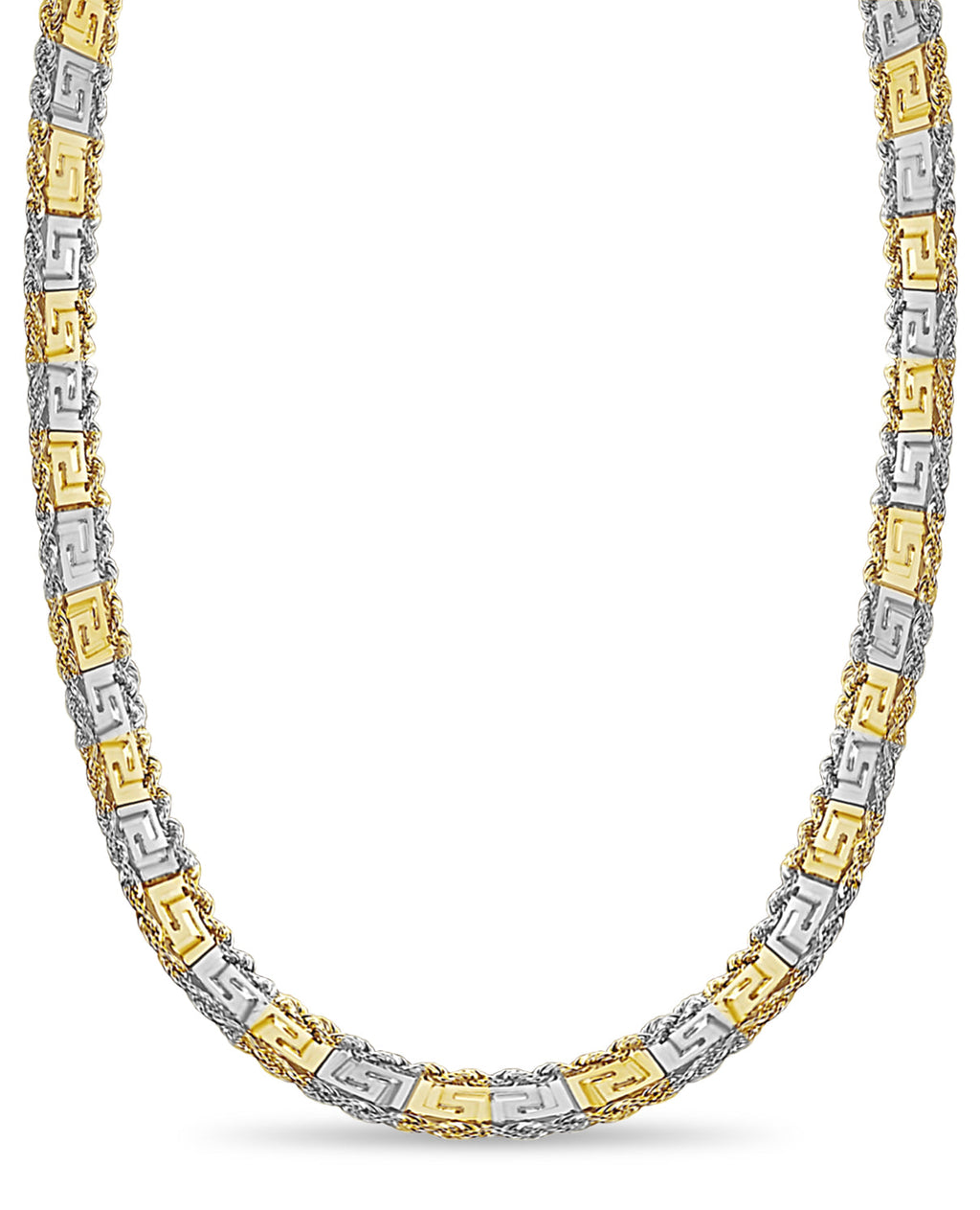 Rope & Greek Key Solid White/Yellow/Rose Gold Handmade Necklace , 12mm, 16-30 Inch