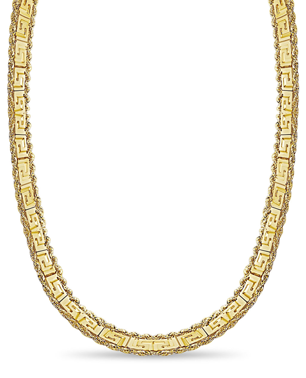 Rope & Greek Key Solid White/Yellow/Rose Gold Handmade Necklace , 12mm, 16-30 Inch