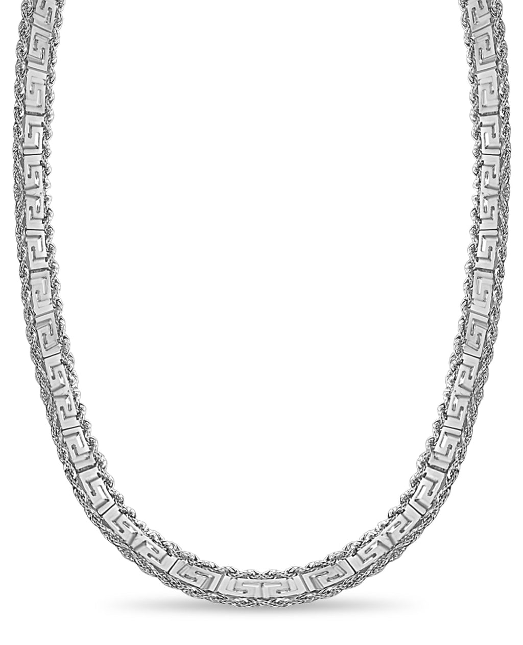 Rope & Greek Key Solid White/Yellow/Rose Gold Handmade Necklace , 12mm, 16-30 Inch