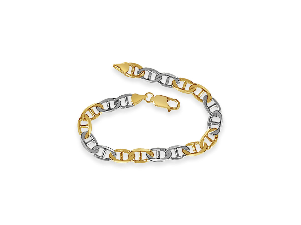 Mariner Solid White/Yellow/Rose Gold Handmade Bracelet , 8mm, 6.5-10 Inch
