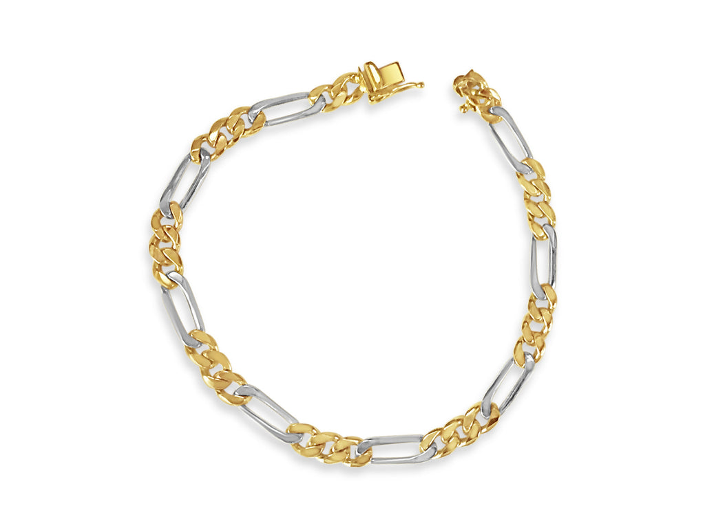 Figaro Solid White/Yellow/Rose Gold Handmade Bracelet , 5mm, 6.5-10 Inch