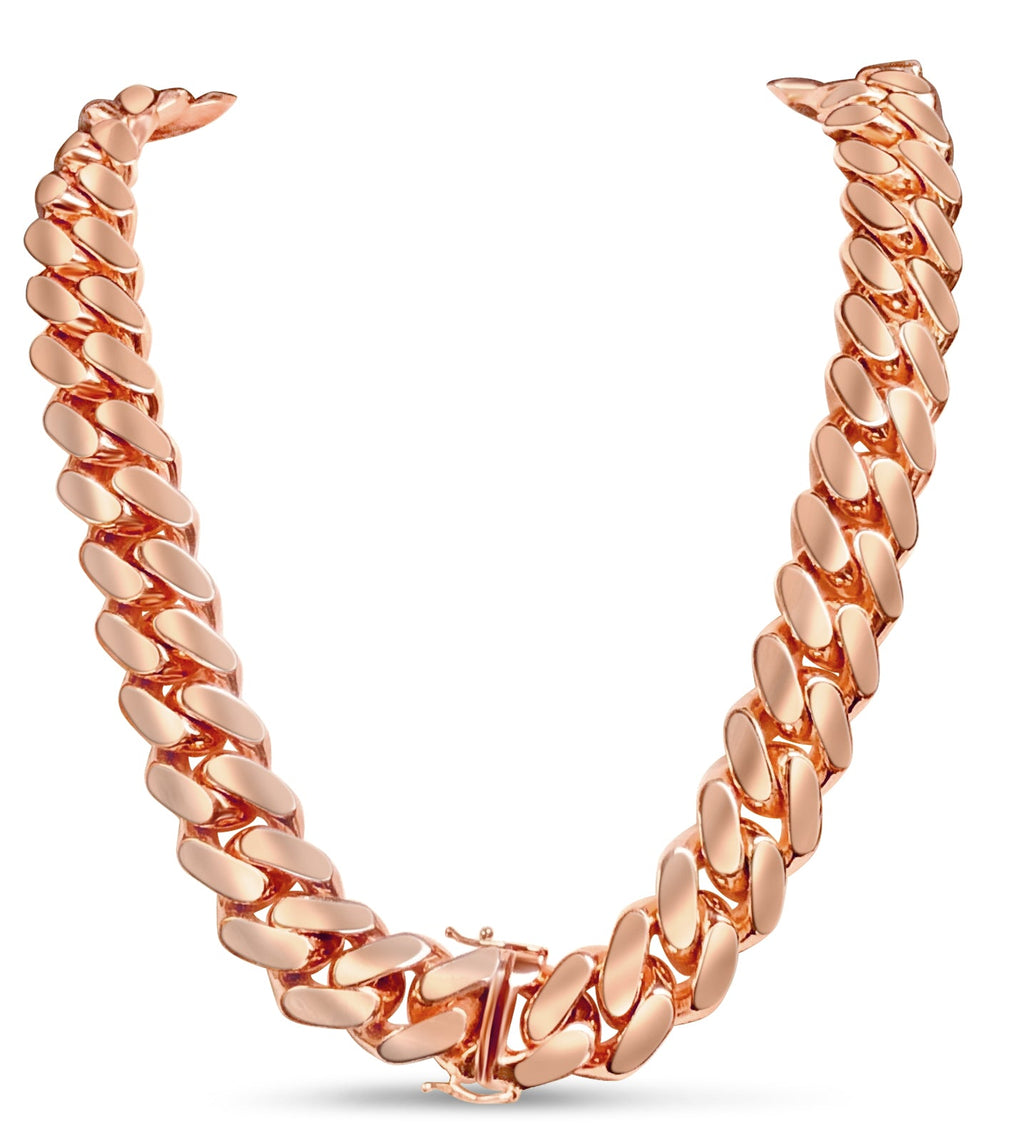 Miami Cuban Solid White/Yellow/Rose Gold Handmade Necklace , 18mm, 16-30 Inch