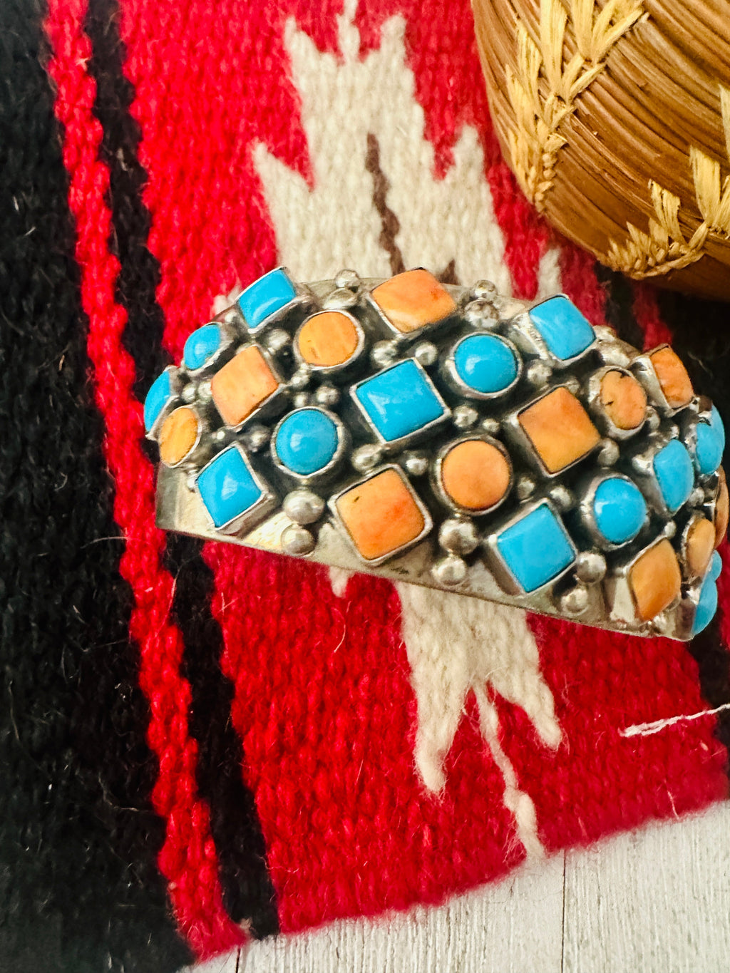 Handcrafted Turquoise, Spiny Sterling Silver Cuff Bracelet
