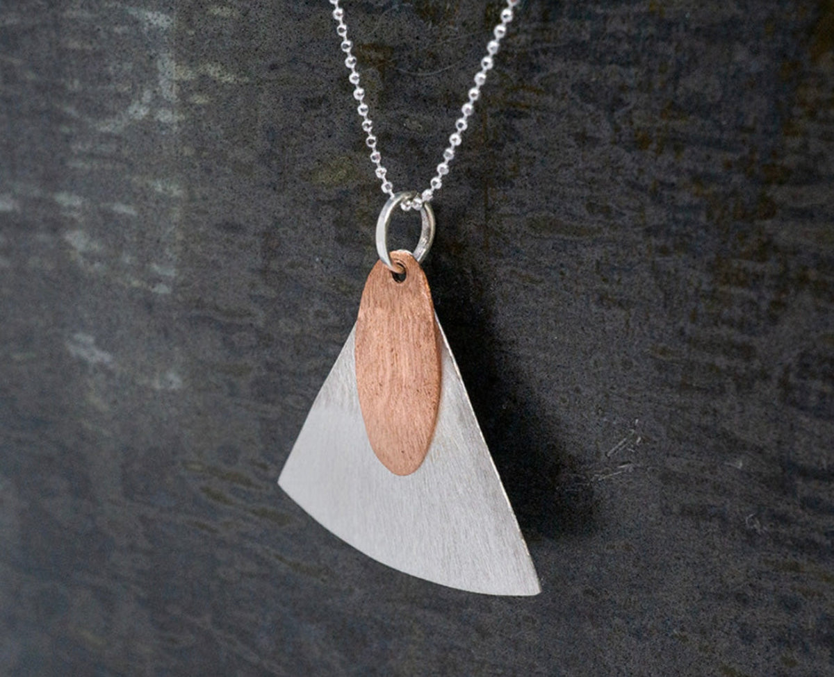 Scoured Copper & Silver Shapes Pendant Necklace