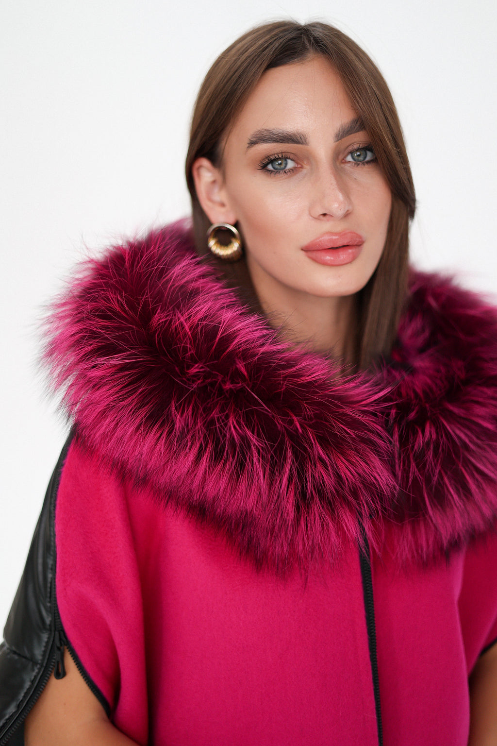 Saga®Furs Silver Fox Wool Cashmere Poncho Vest in Fuchsia