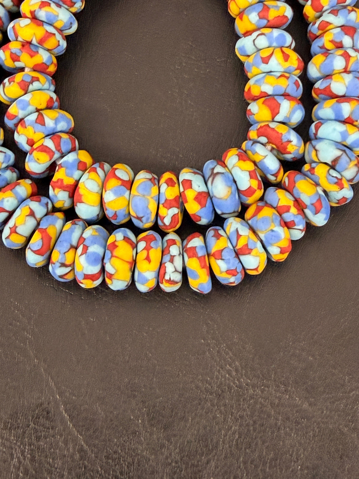 Authentic Ghana Fused Krobo Rondelle Beads – Powder Blue, Golden Yellow & Terracotta Recycled Glass Beads