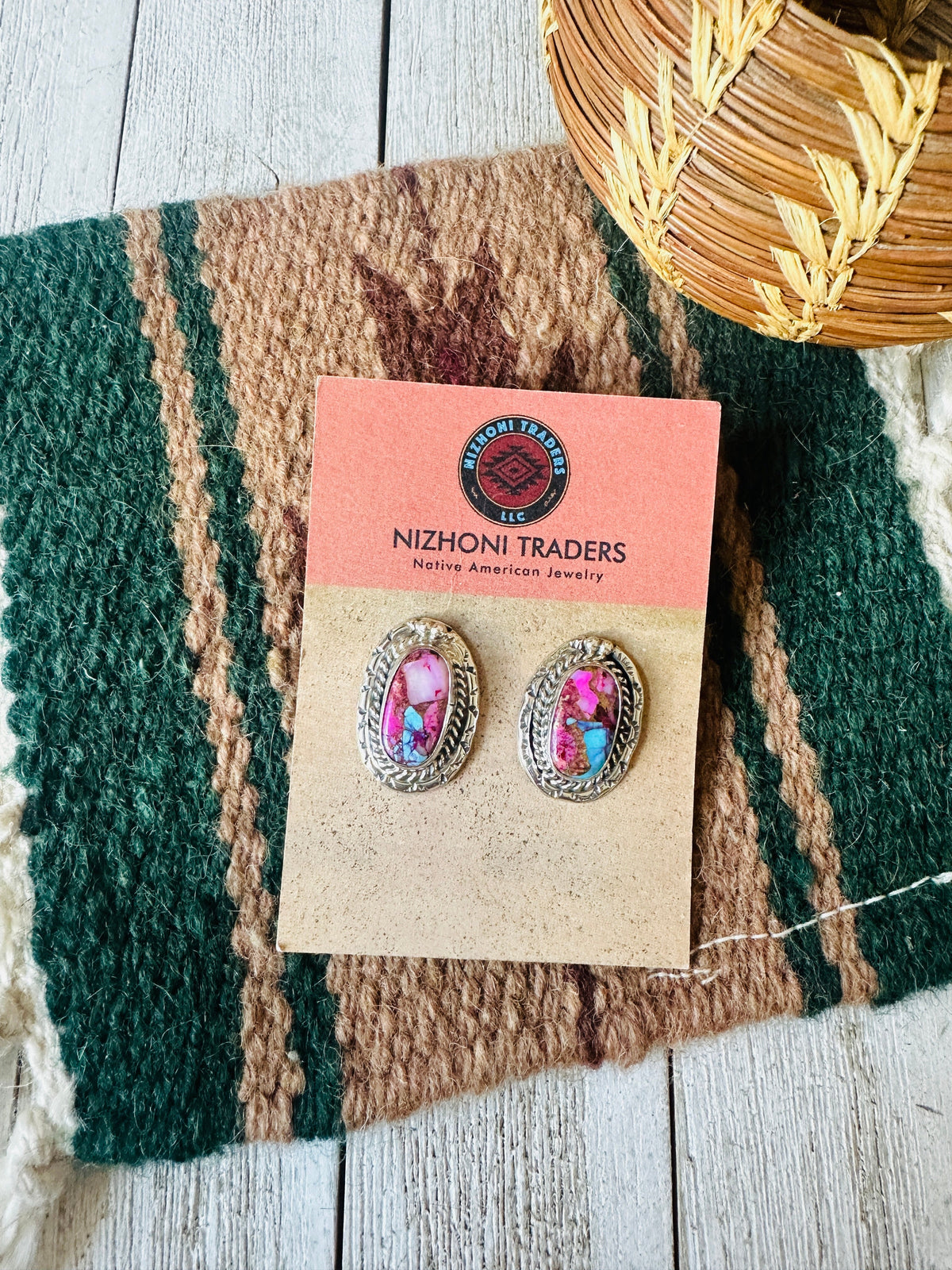 Handcrafted Pink Dream Mojave & Sterling Silver Post Earrings