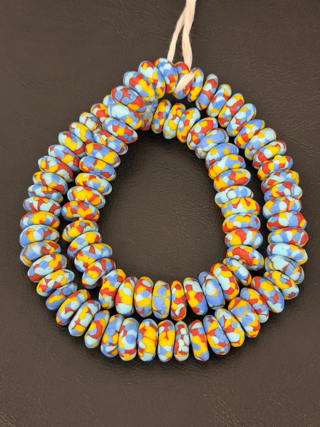 Authentic Ghana Fused Krobo Rondelle Beads – Powder Blue, Golden Yellow & Terracotta Recycled Glass Beads