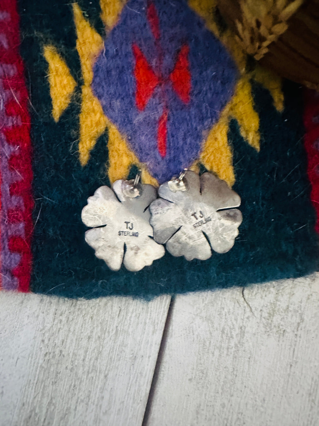 Handcrafted Turquoise and Sterling Silver Flower Post Earrings