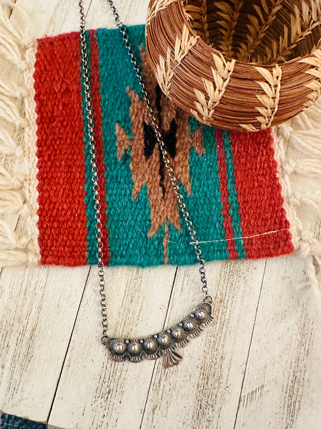 Handcrafted Sterling Silver Studded Concho Necklace by Emer Thompson