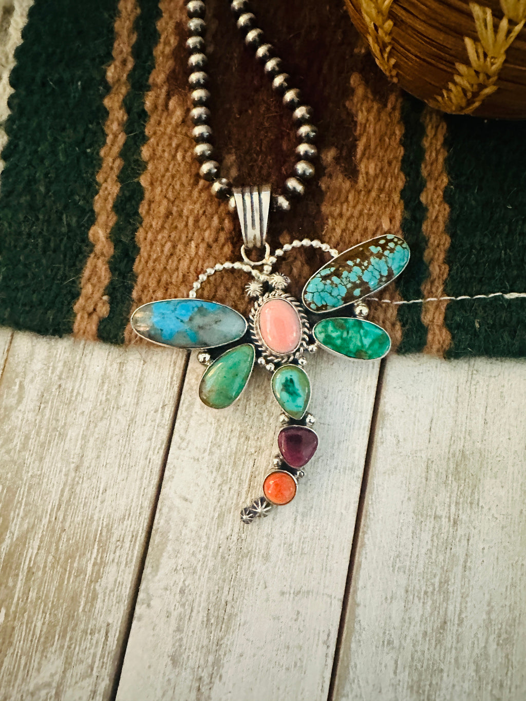 Handcrafted Multi Stone & Sterling Silver Dragonfly Pendant
