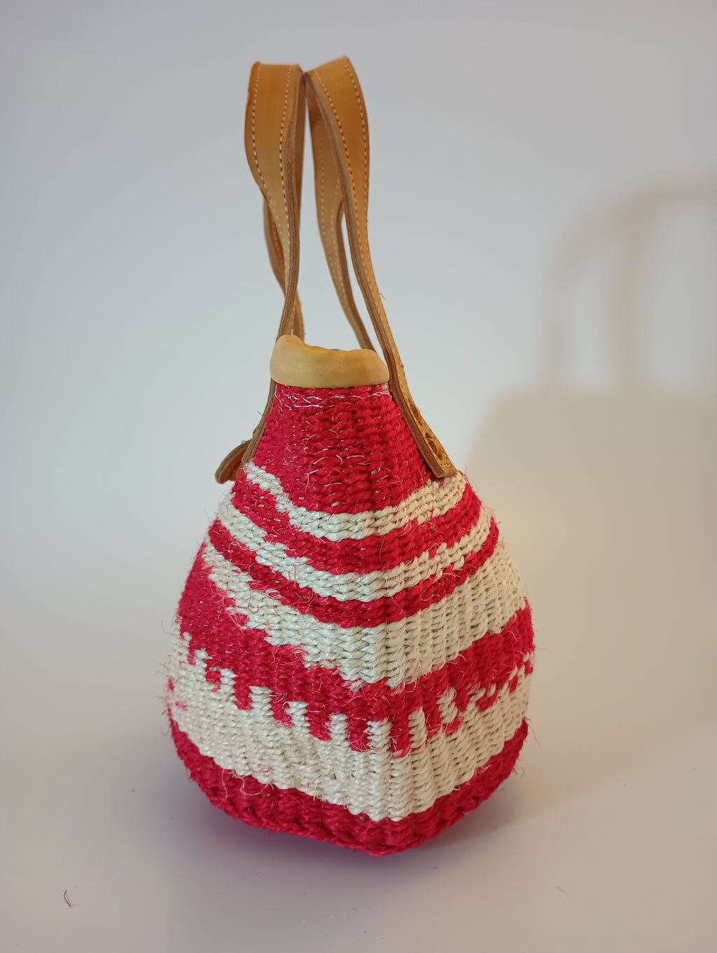 Brave Art Handmade Small Red and White Sisal Tote Bag