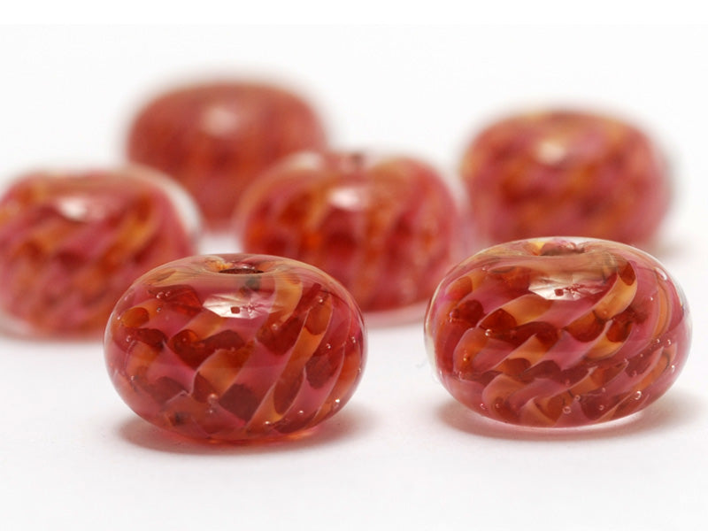 10109221 - Six Pink Hard Candy Rondelle Beads