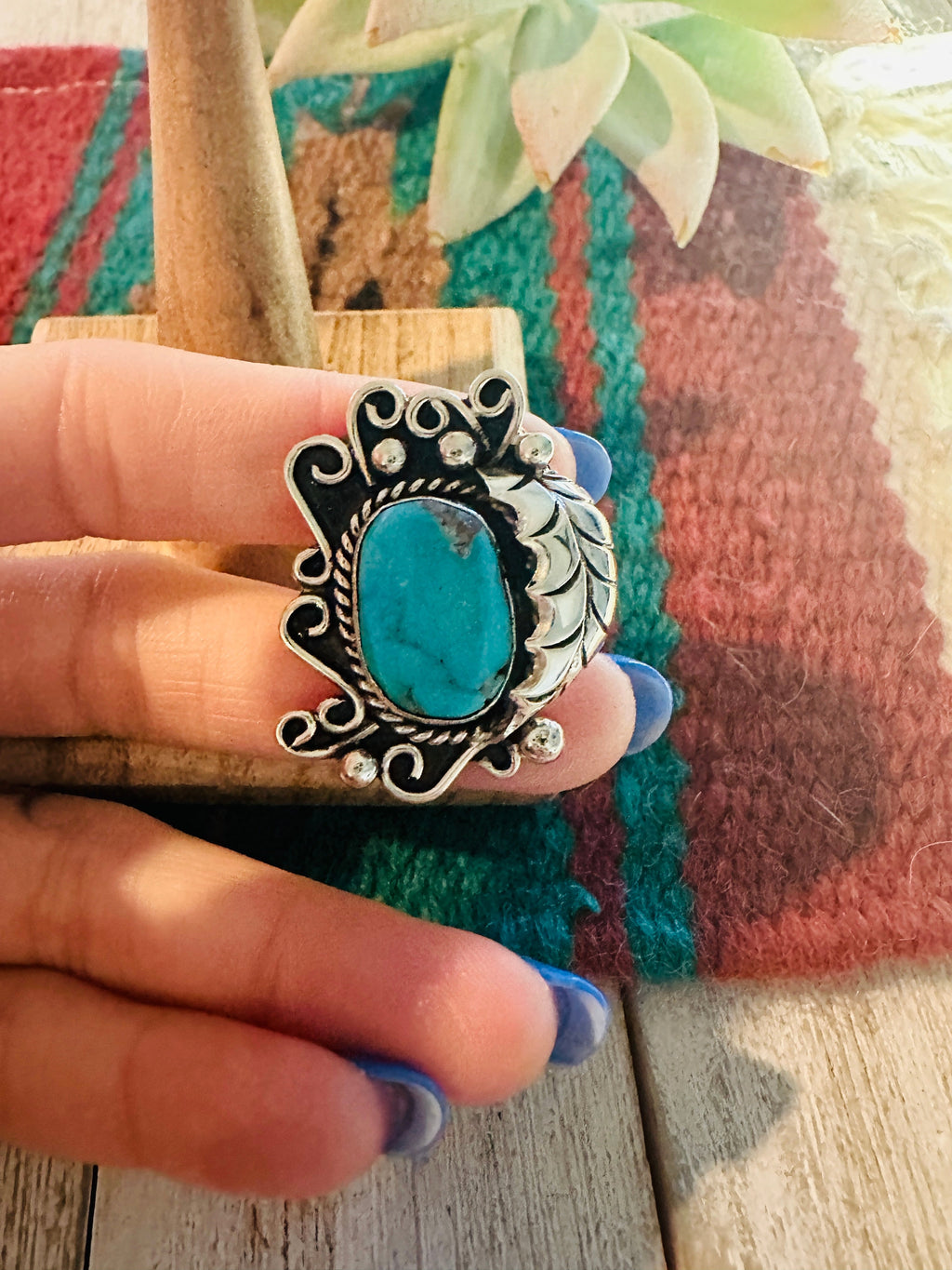 Handcrafted Kingman Turquoise & Sterling Silver Ring Size 6