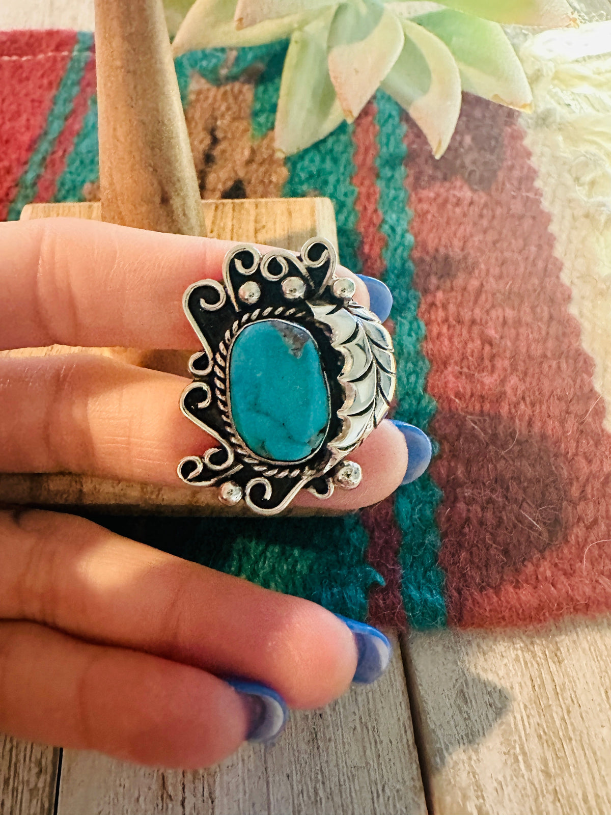 Handcrafted Kingman Turquoise & Sterling Silver Ring Size 6