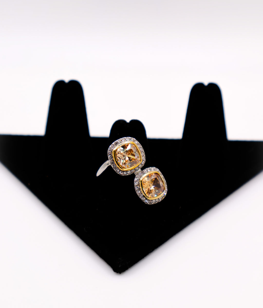 Radiant Gemstone Duo Ring – Elegant Two Stone Gemstone