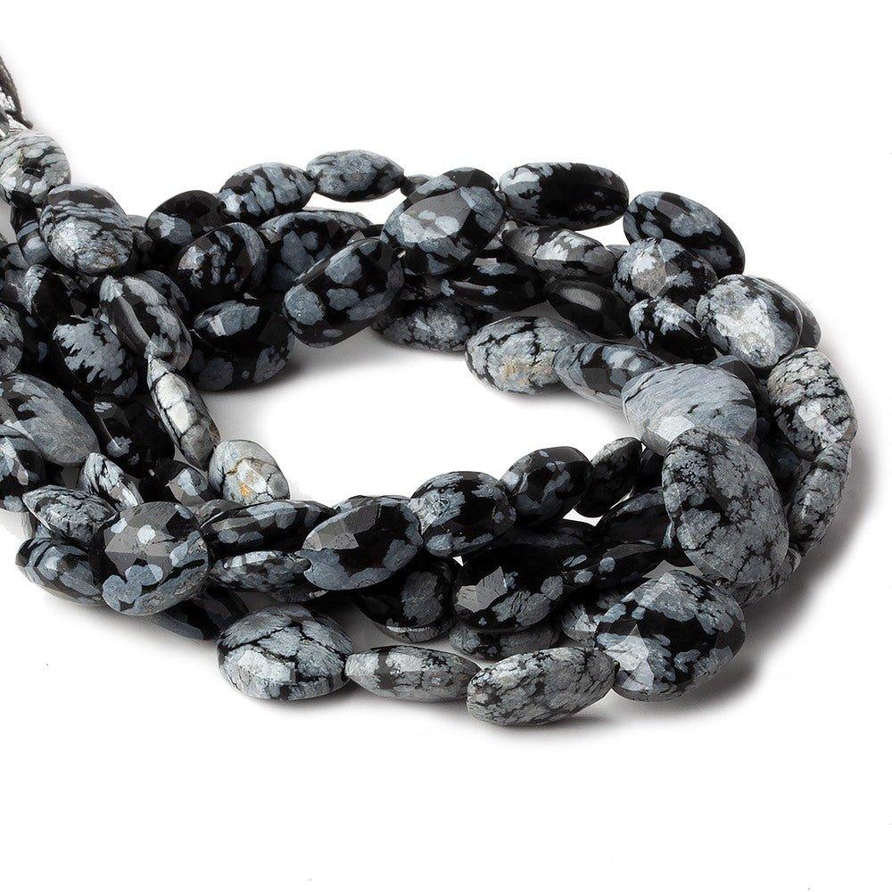 10mm Snowflake Obsidian Faceted Oval Nugget Beads, 8 inch