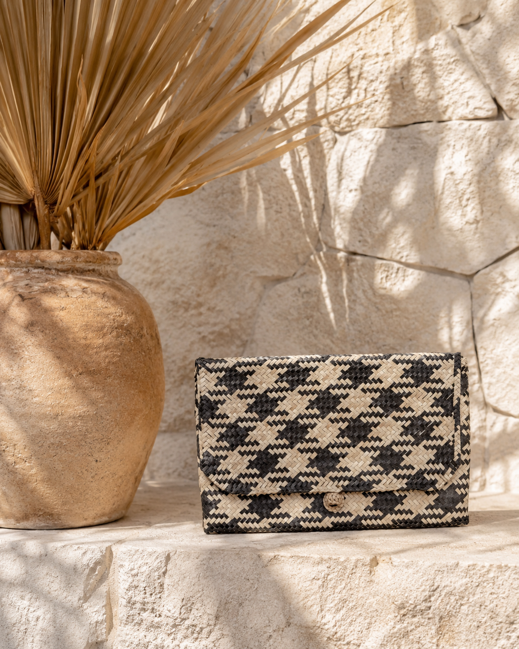 Plaid Rattan Clutch