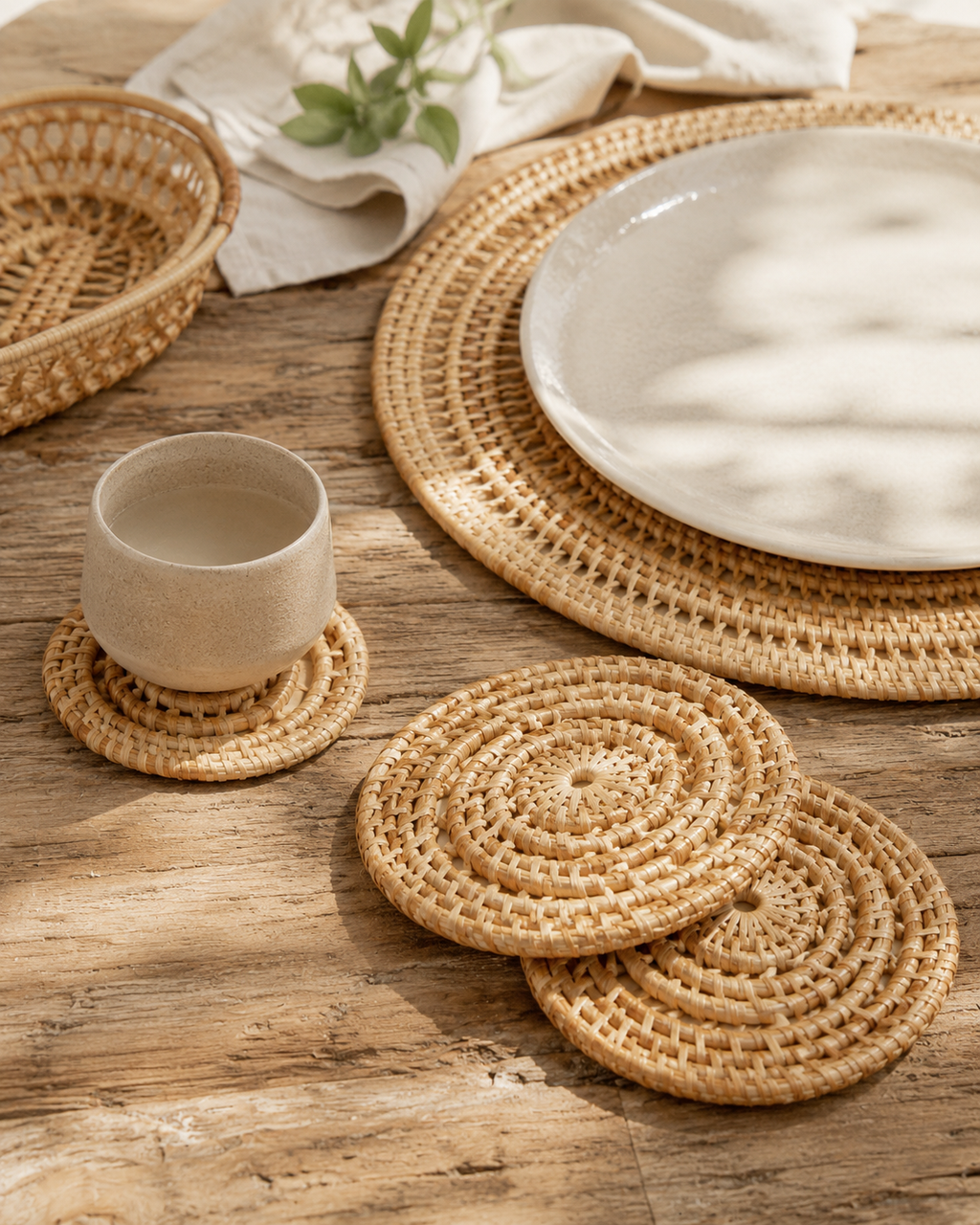 Woven Rattan Coaster Set