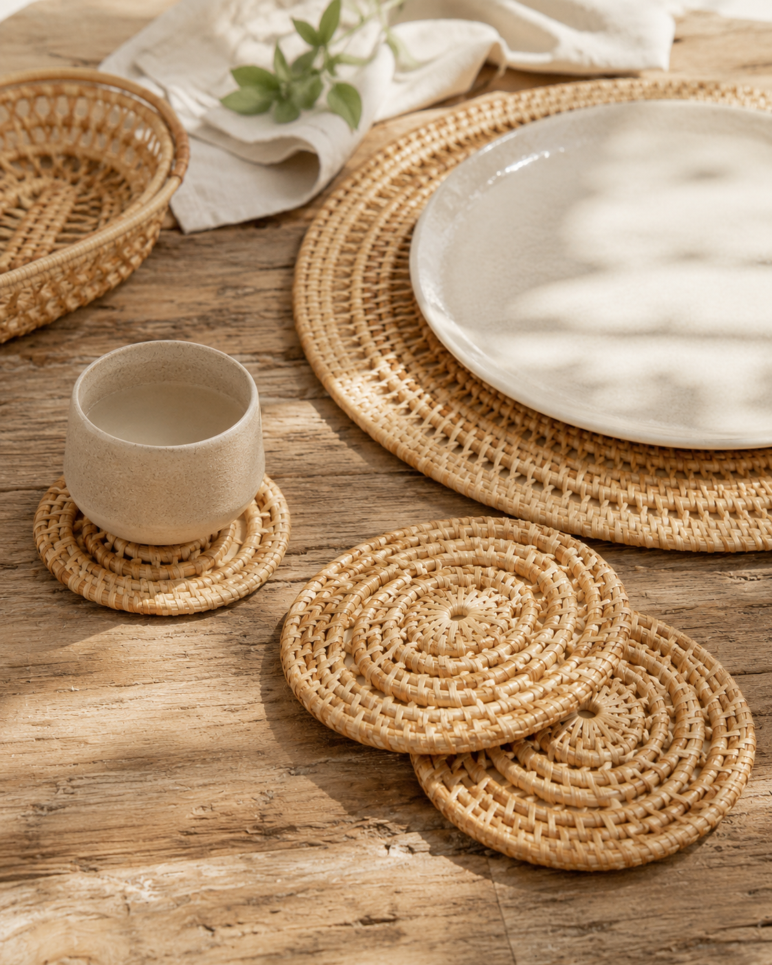 Woven Rattan Coaster Set