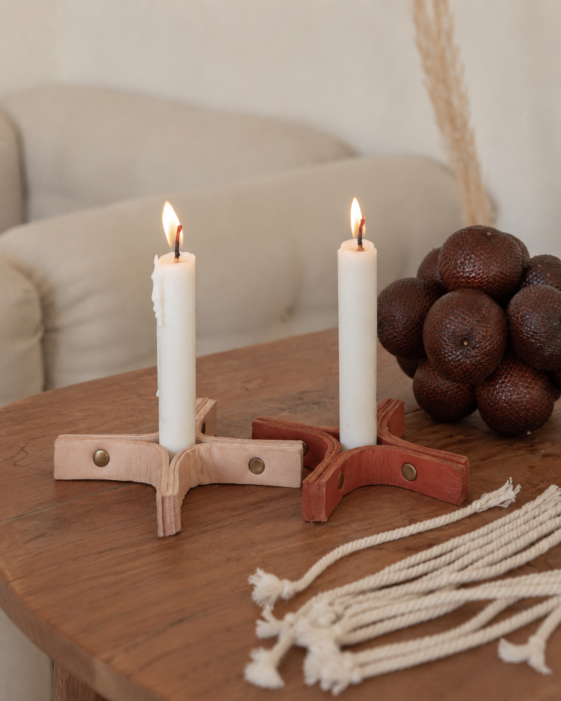 Minimal Leather Candle Holder Set of 2
