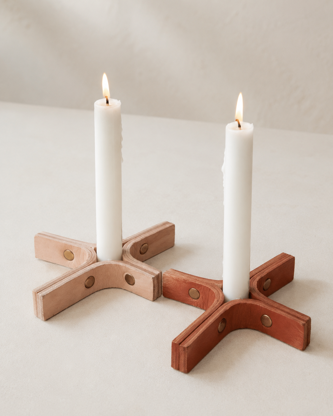 Minimal Leather Candle Holder Set of 2