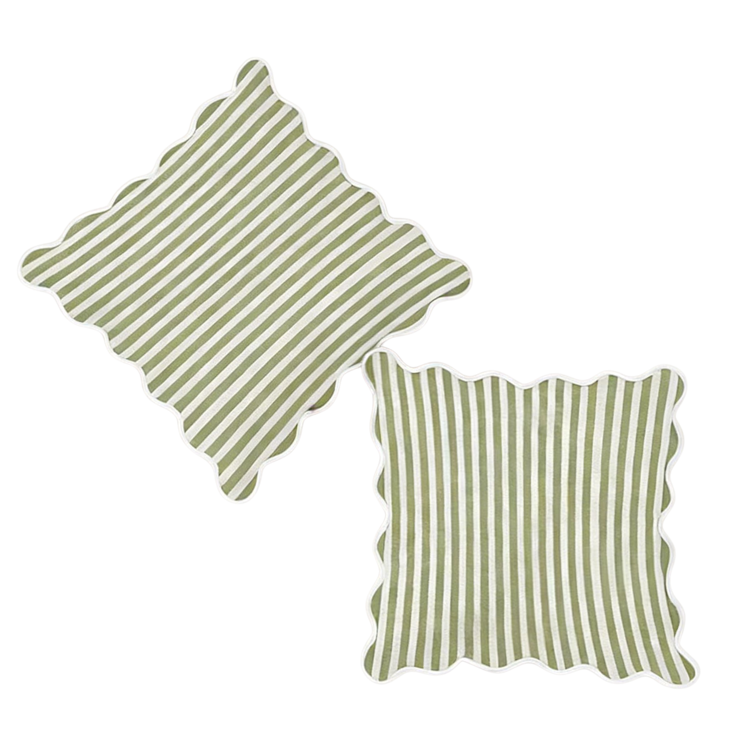 Green Stripe Scalloped Edge Pillow - 18" x 18"