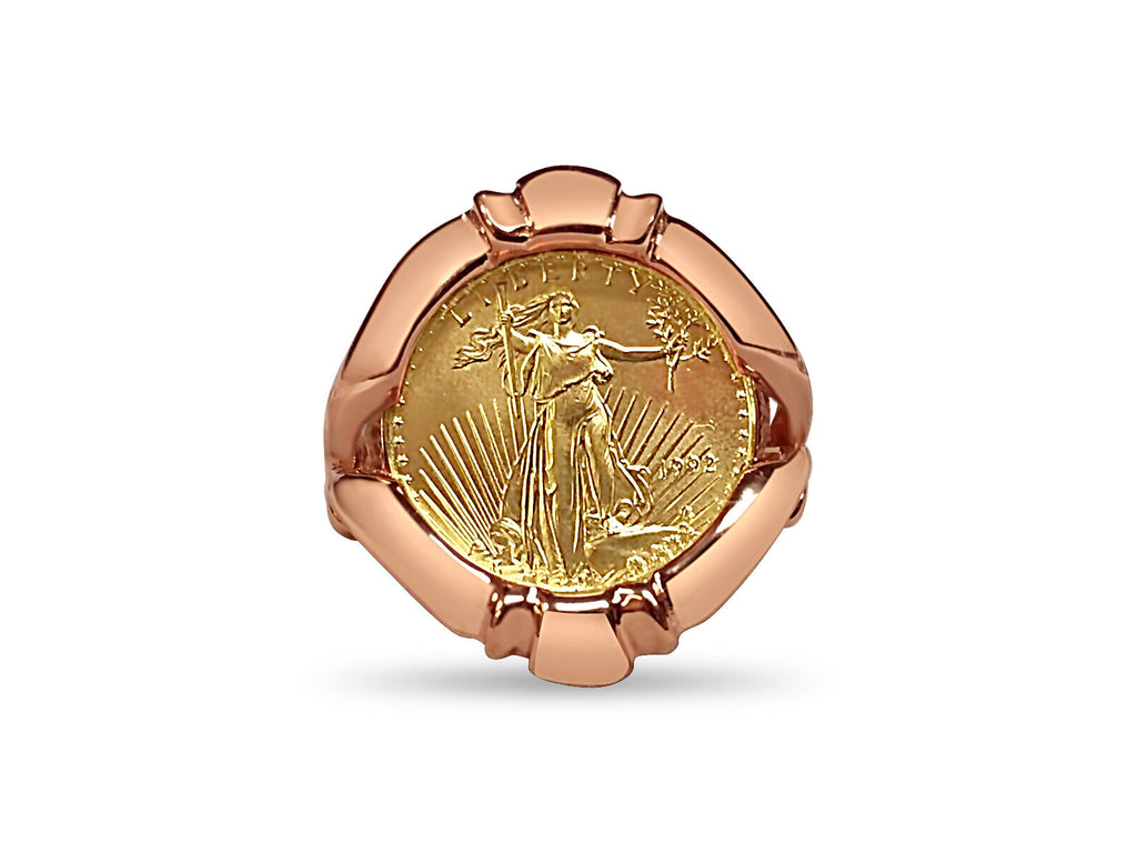 Fancy Solid White/Yellow/Rose Gold Handmade Coin Ring , 1/10oz Coin ,