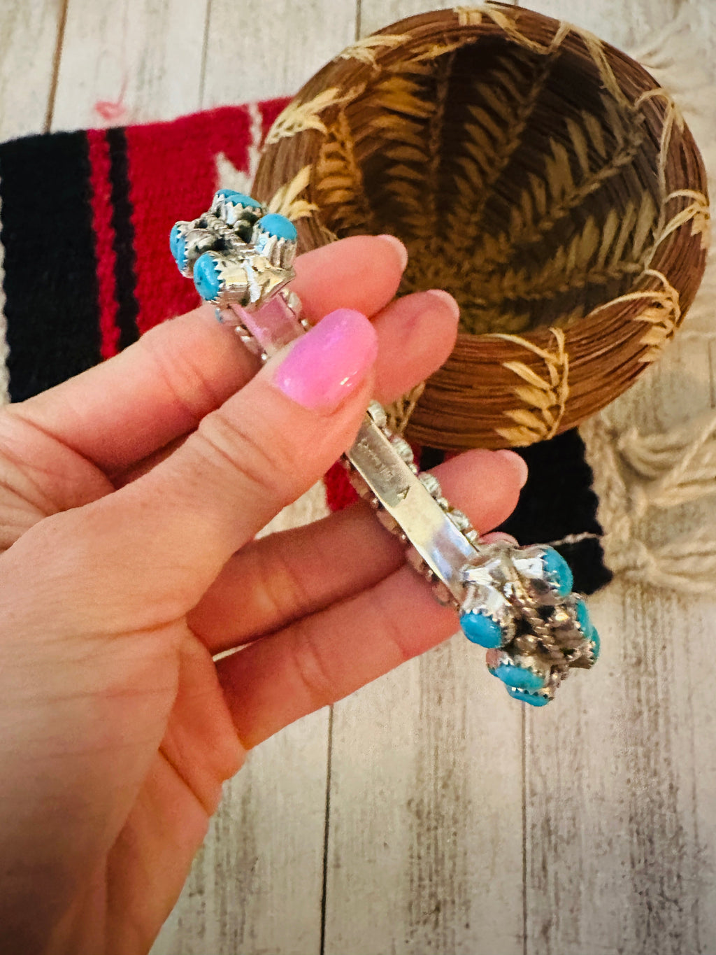 Turquoise Double Row Cluster Cuff Bracelet /