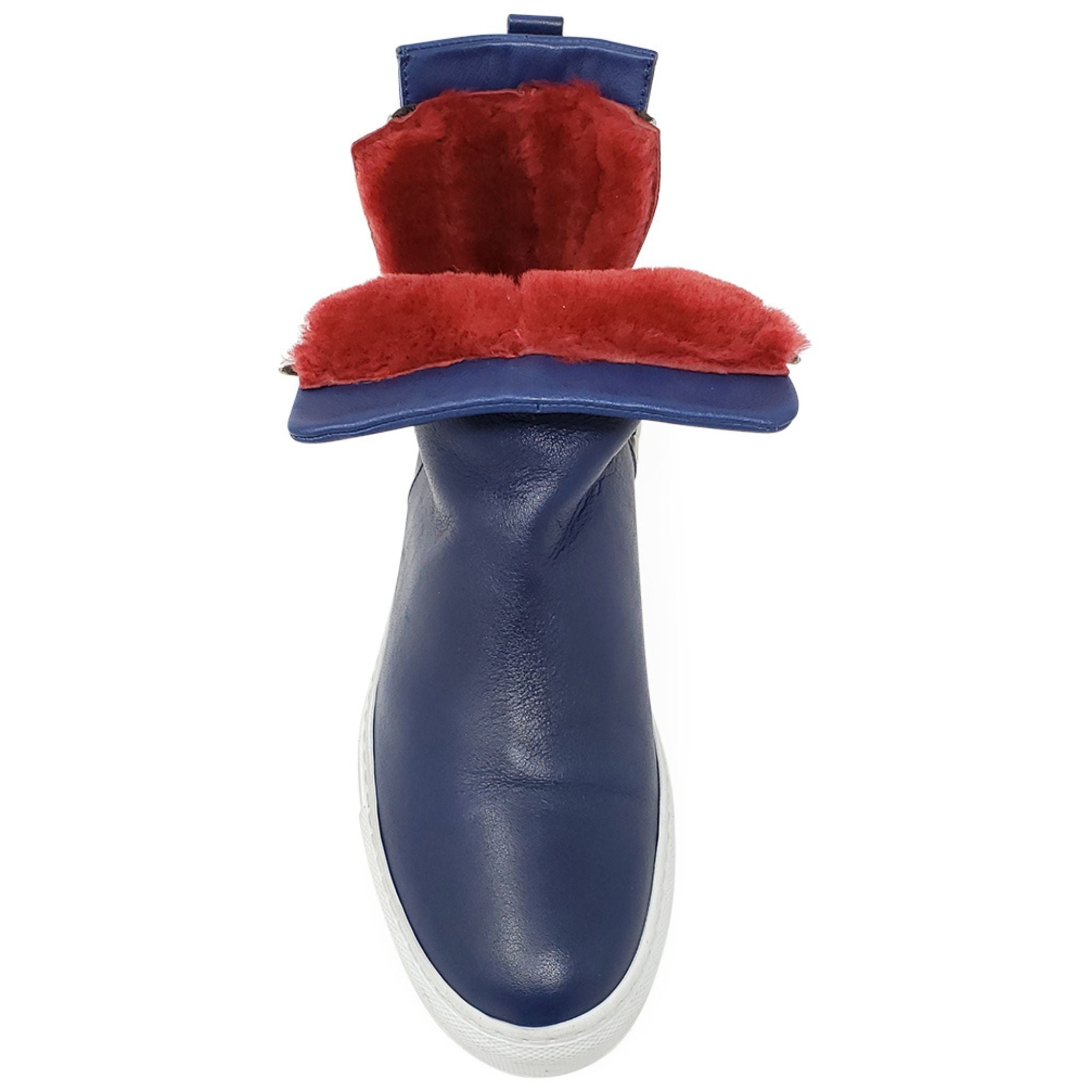 Navy Leather Double Zip Shearling Boot