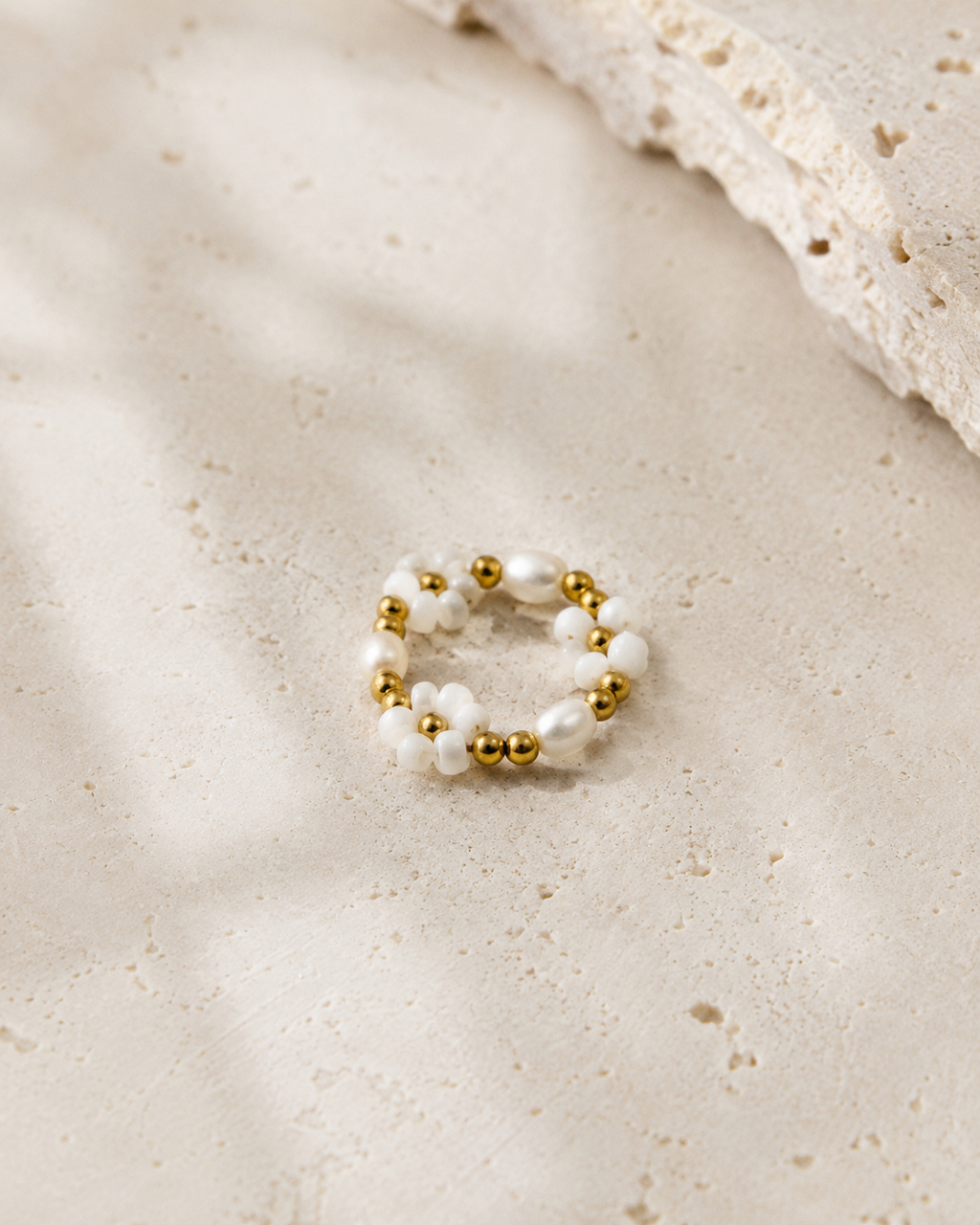 Freshwater Pearl and Flower Beaded Ring