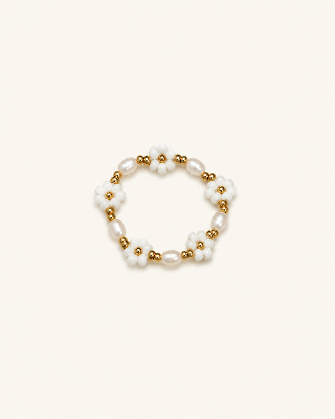 Freshwater Pearl and Flower Beaded Ring