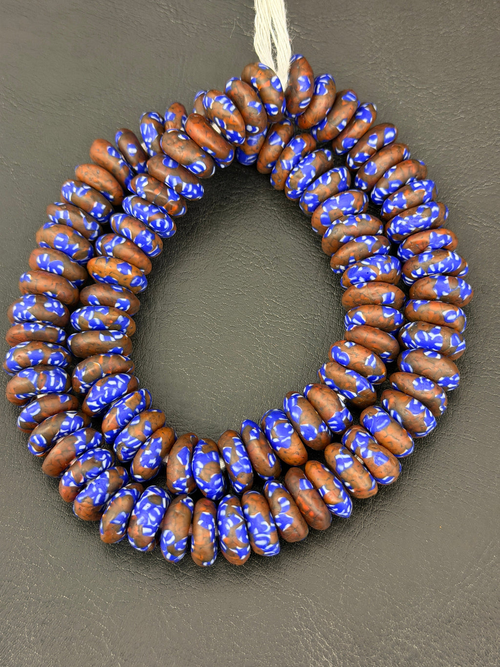 Handmade Blue Brown Fused Krobo Rondelle Recycled Glass Beads | Sustainable African Jewelry Supplies