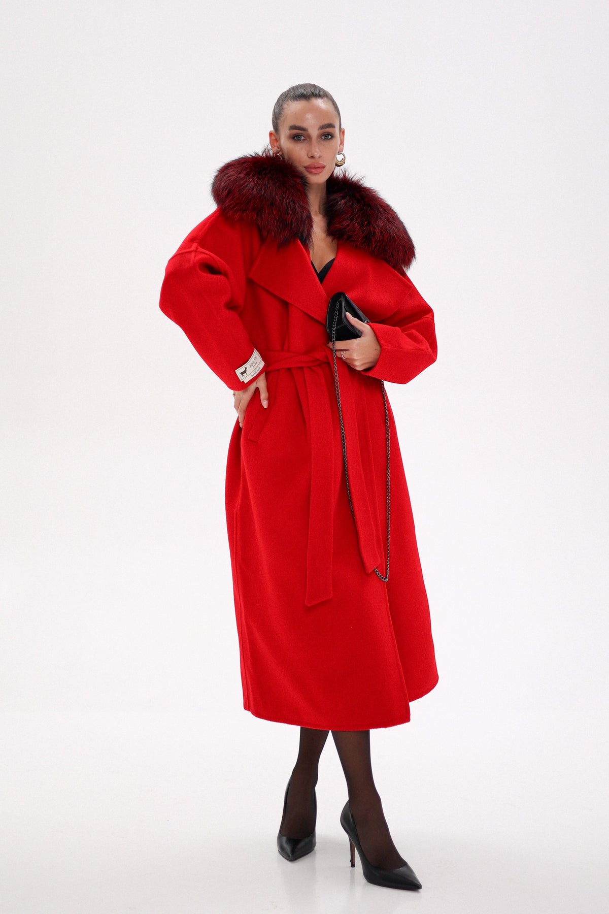 Saga®Furs Silver Fox Wool Alpaca Wraparound Coat in Red