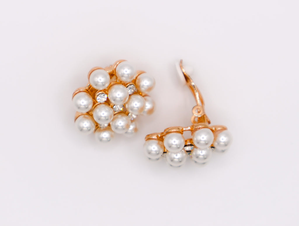 Pearly Floral Elegance Clip-On Earrings