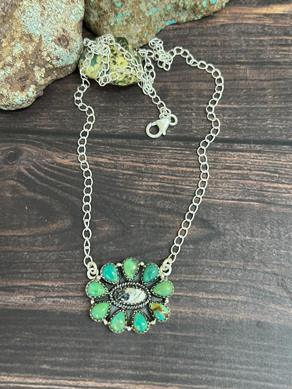 Handmade Sterling Silver Kingman Turquoise with White Buffalo Signed Nizhoni