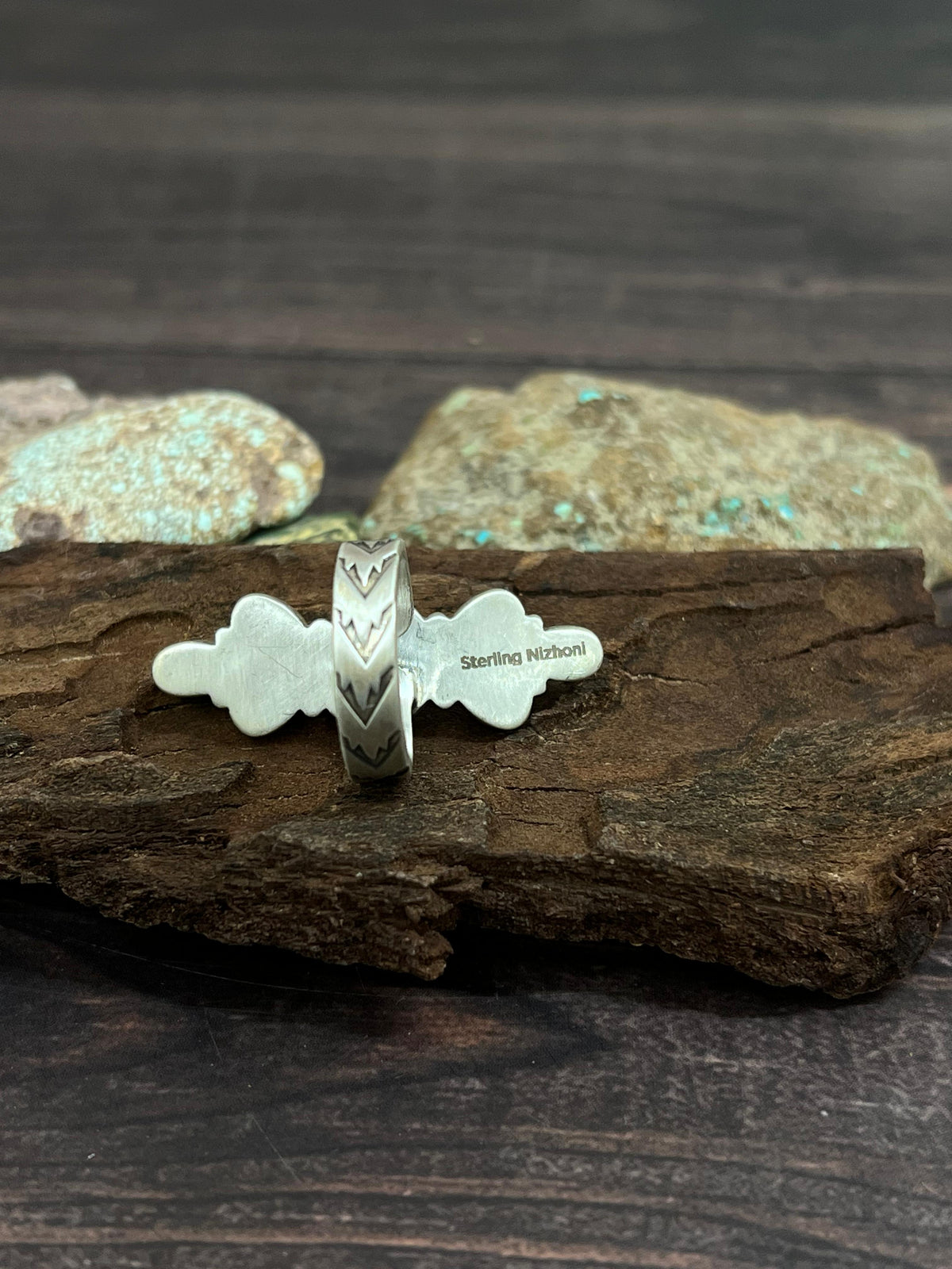 Handmade Sterling Silver Kingman with White Buffalo Turquoise Adjustable Ring with Signed Nizhoni