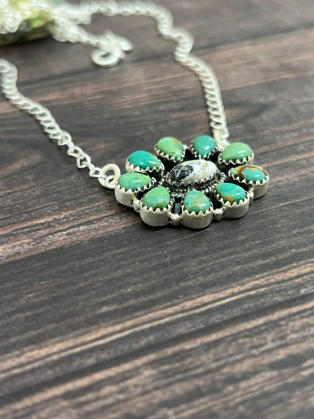 Handmade Sterling Silver Kingman Turquoise with White Buffalo Signed Nizhoni