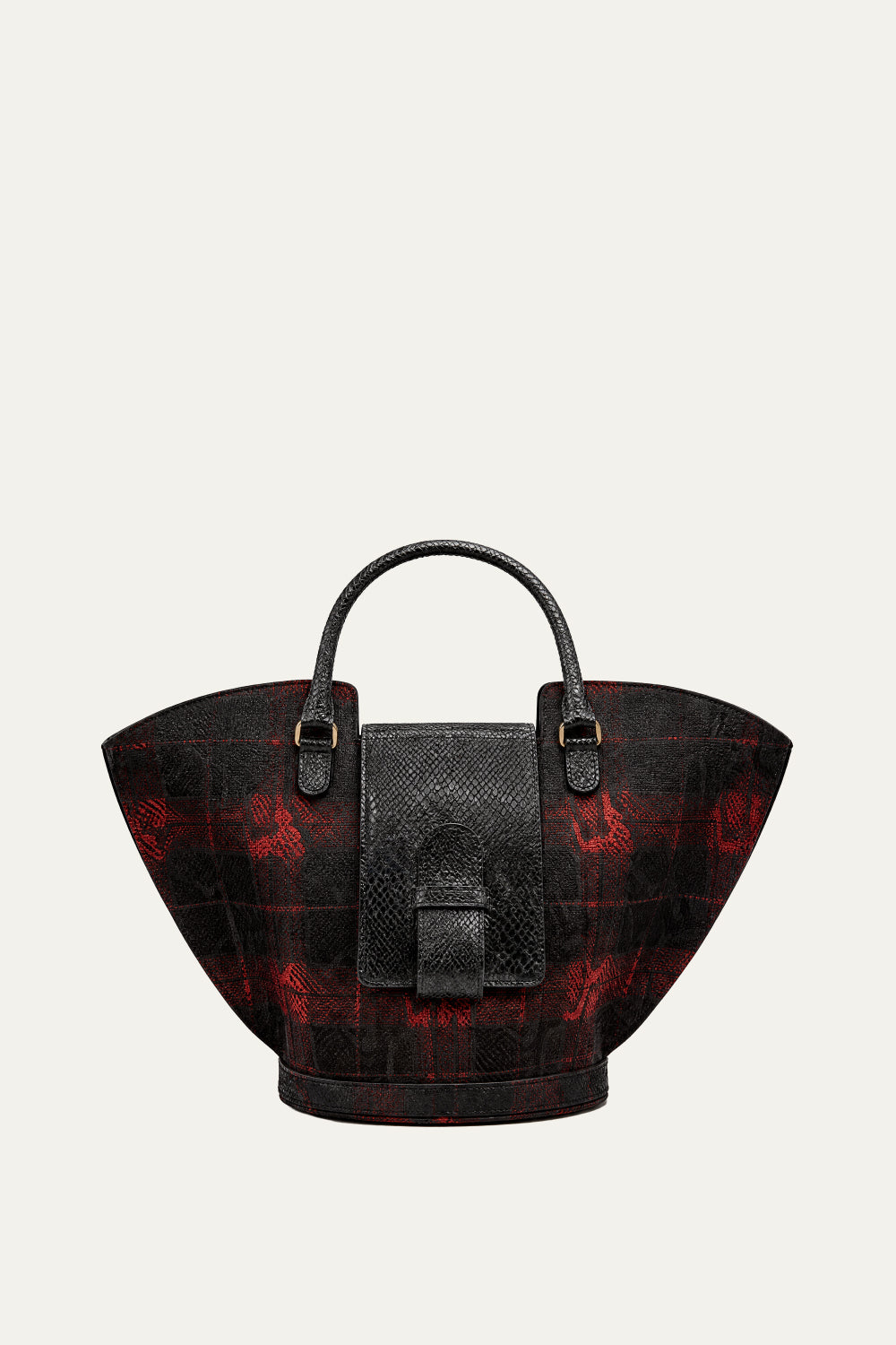 Abanico Large in Red Tartan/Black Leather