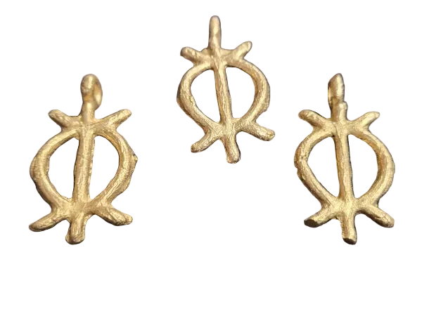 African brass pendant, 3 Adinkra symbol pendants
