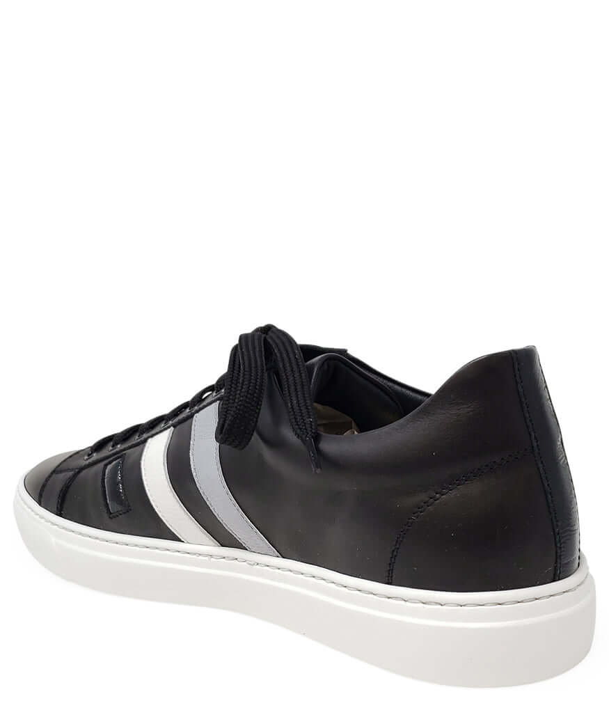 Black Leather 3 Stripe Mens Sneaker