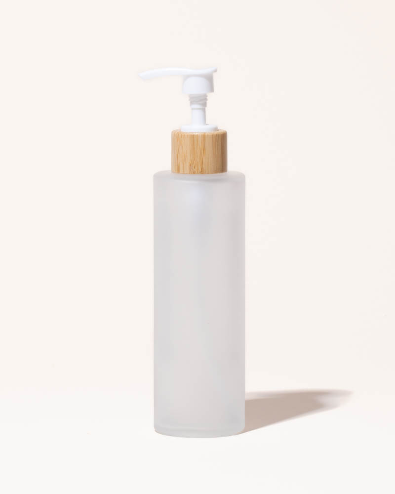 6.7oz / 200ml frosted glass & bamboo lotion bottle