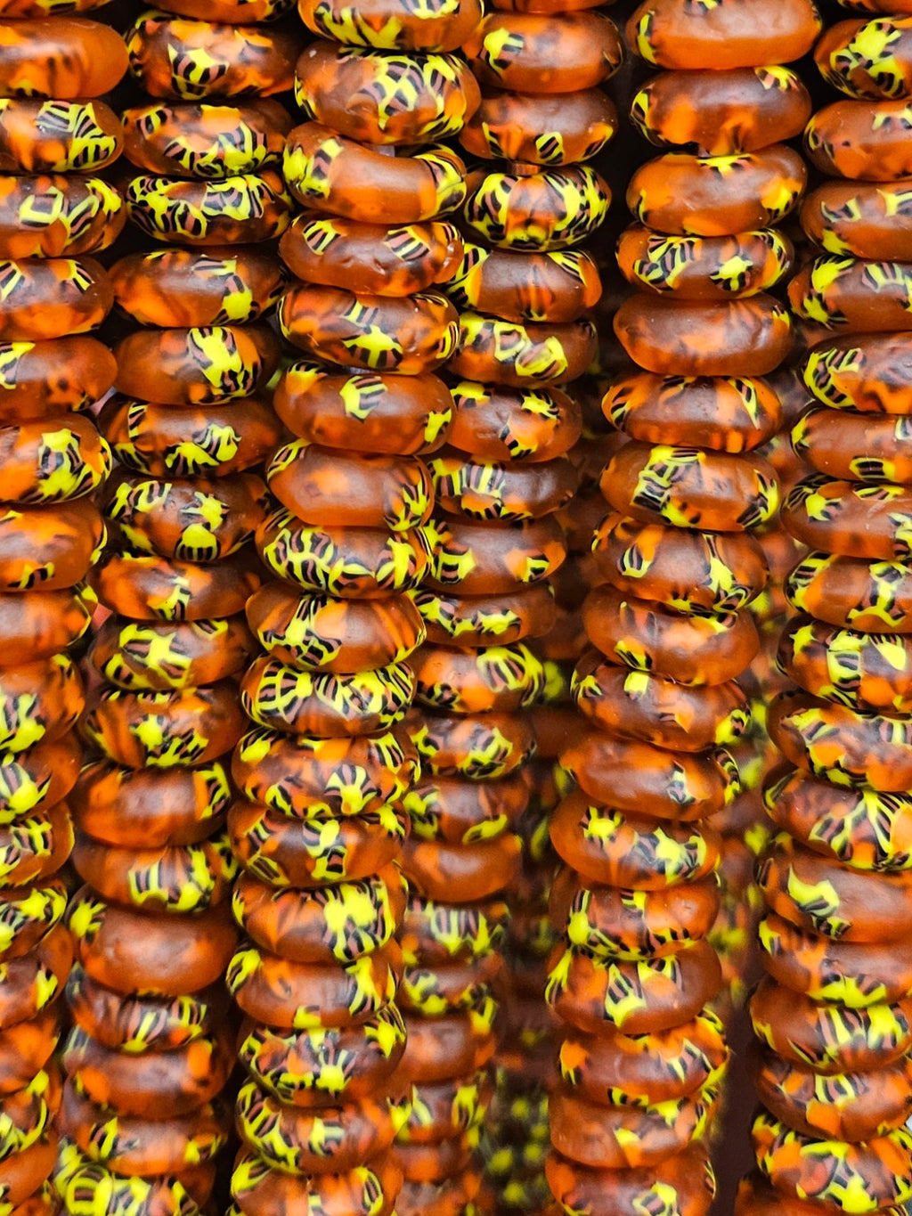 Fall Vibes, African Recycled Glass Beads – Multicolored Large Hole Rondelle Beads for Sustainable Crafting