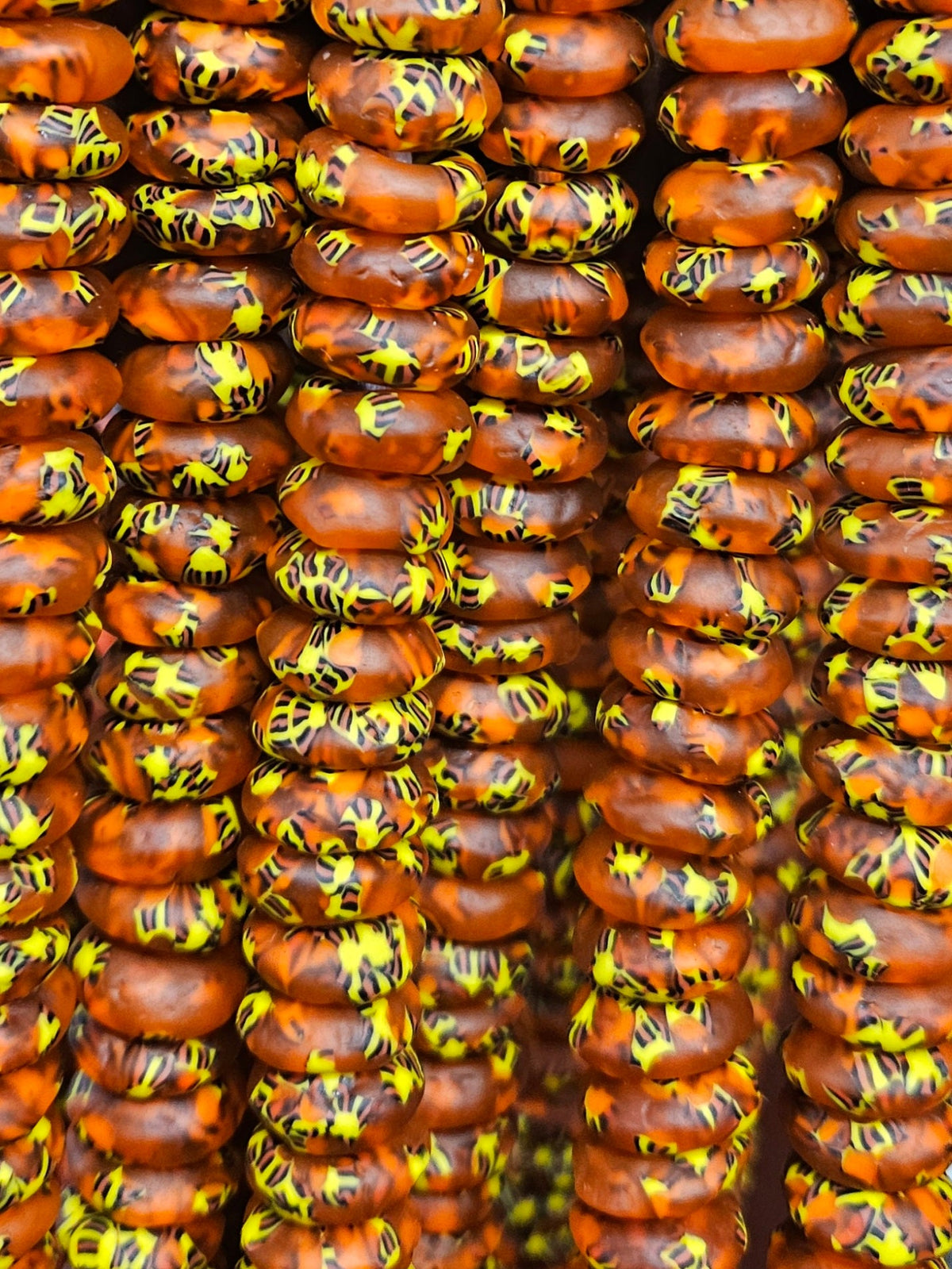 Fall Vibes, African Recycled Glass Beads – Multicolored Large Hole Rondelle Beads for Sustainable Crafting