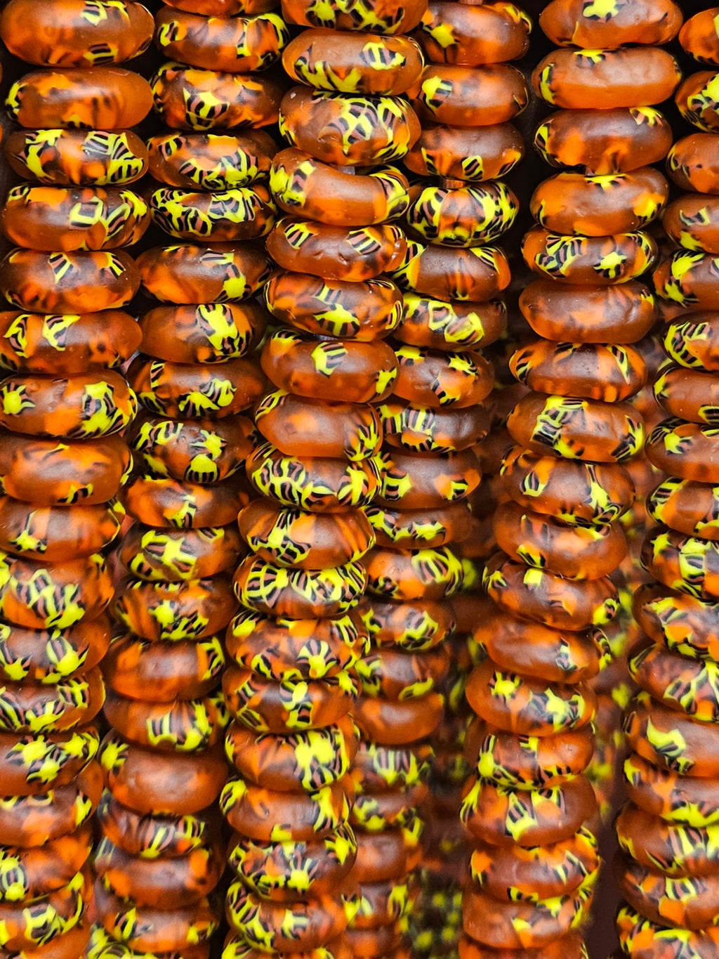Fall Vibes, African Recycled Glass Beads – Multicolored Large Hole Rondelle Beads for Sustainable Crafting
