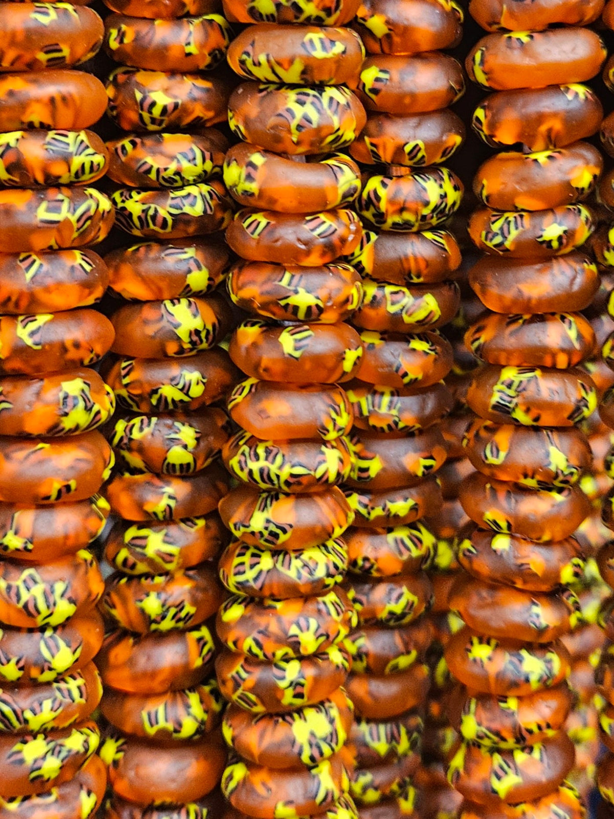 Fall Vibes, African Recycled Glass Beads – Multicolored Large Hole Rondelle Beads for Sustainable Crafting