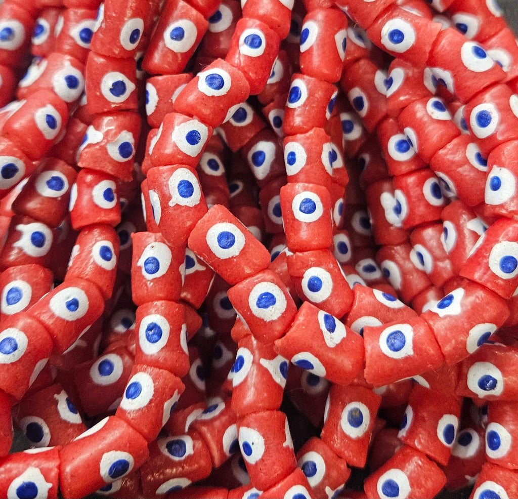 Painted African Recycled Glass Beads - Small Tube Beads #1108