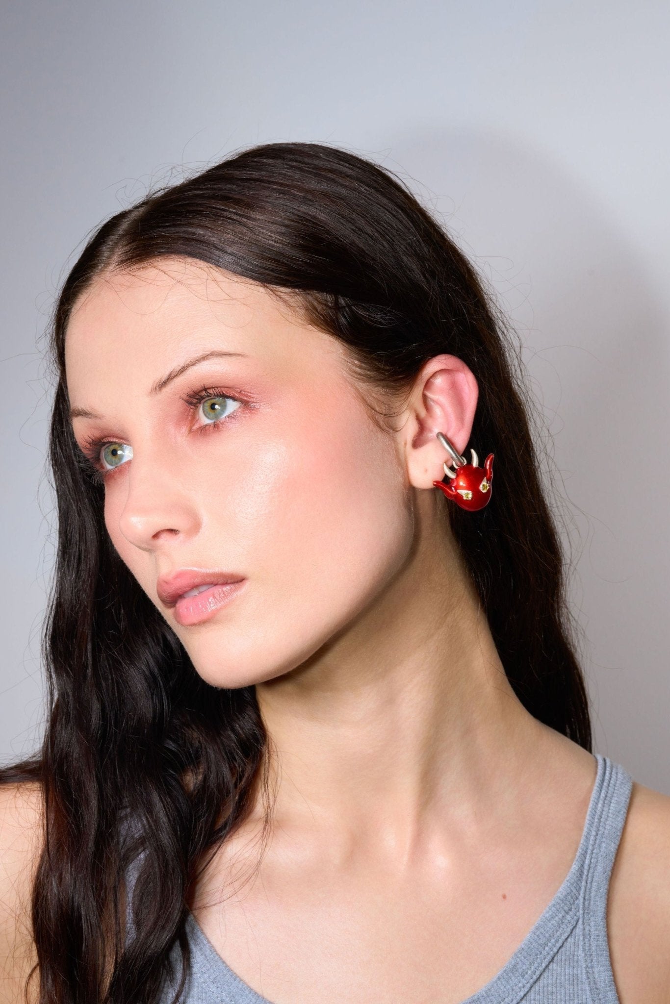 Devil Enamel Ear Cuff (Silver)